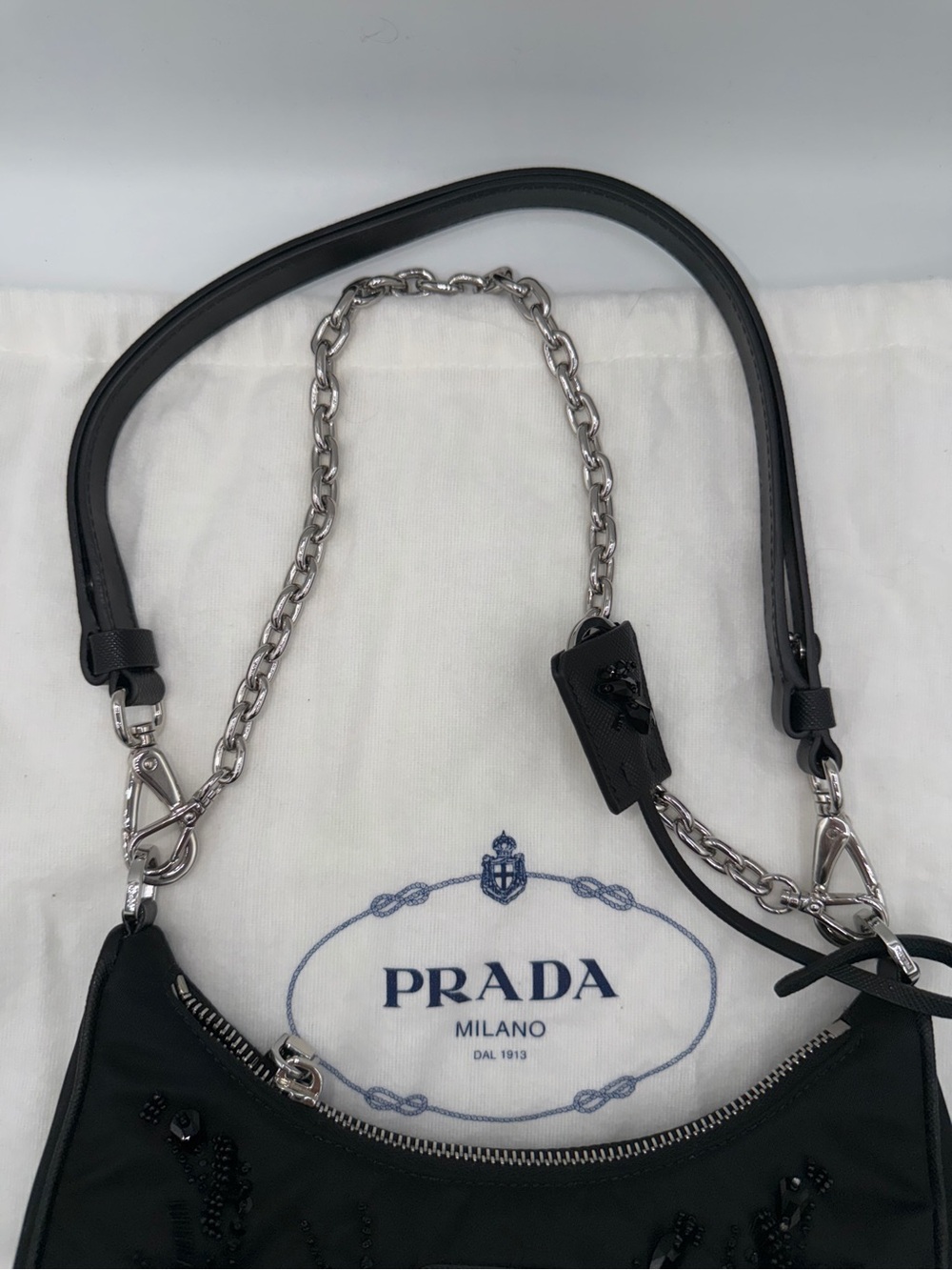 Prada Re-Edition Embellished Nylon Black Shoulder Bag - Picture 7 of 16